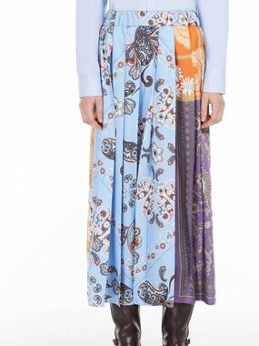 Max Mara Edere Pleated Printed Twill Skirt Size 6